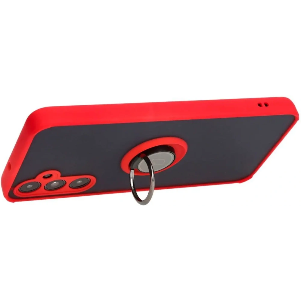 Etui z uchwytem na palec Bizon Case Hybrid Ring do Samsung Galaxy A05s przydymione z czerwoną ramką