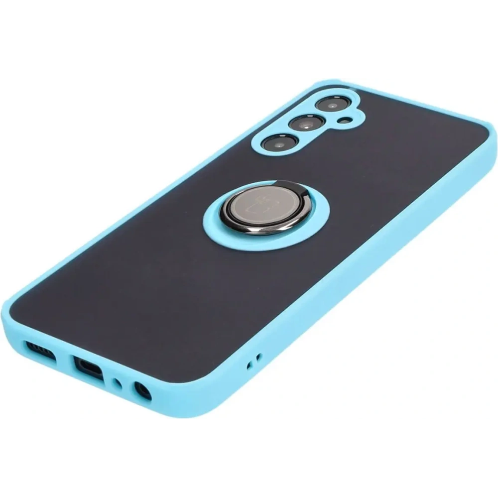 Etui z uchwytem na palec Bizon Case Hybrid Ring do Samsung Galaxy A05s przydymione z jasnoniebieską ramką
