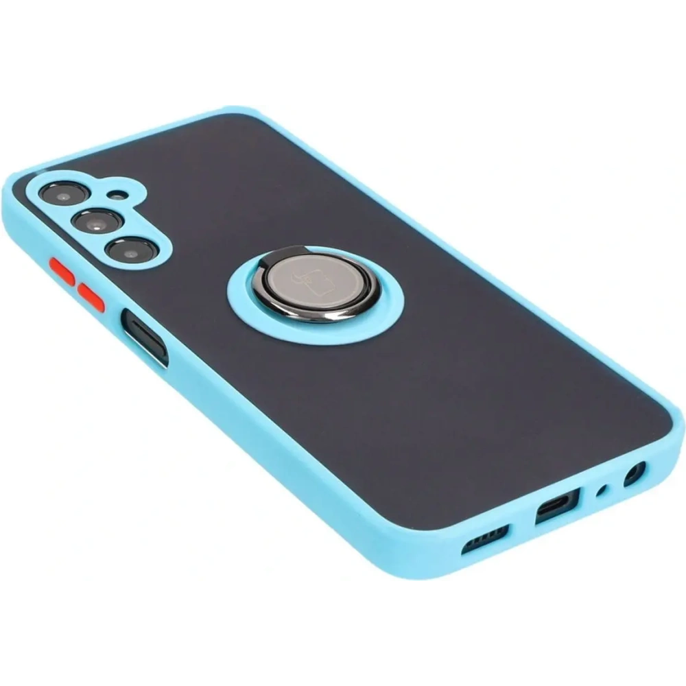 Etui z uchwytem na palec Bizon Case Hybrid Ring do Samsung Galaxy A05s przydymione z jasnoniebieską ramką
