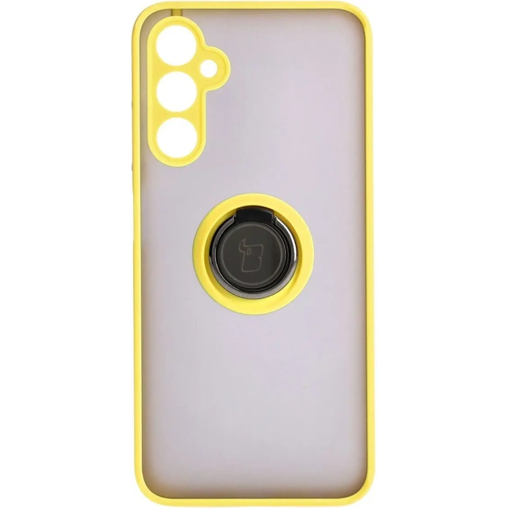 Etui z uchwytem na palec Bizon Case Hybrid Ring do Samsung Galaxy A05s przydymione z żółtą ramką