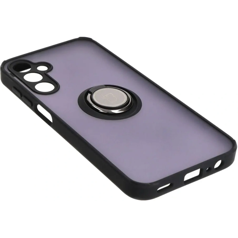 Etui z uchwytem na palec Bizon Case Hybrid Ring do Samsung Galaxy A15 5G/4G przydymione z czarną ramką