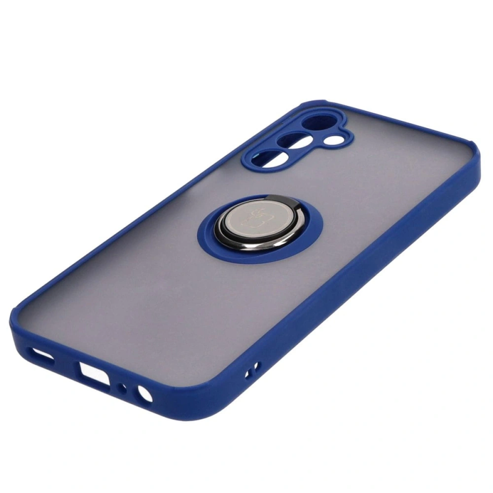 Etui z uchwytem na palec Bizon Case Hybrid Ring do Samsung Galaxy A15 5G/4G przydymione z granatową ramką