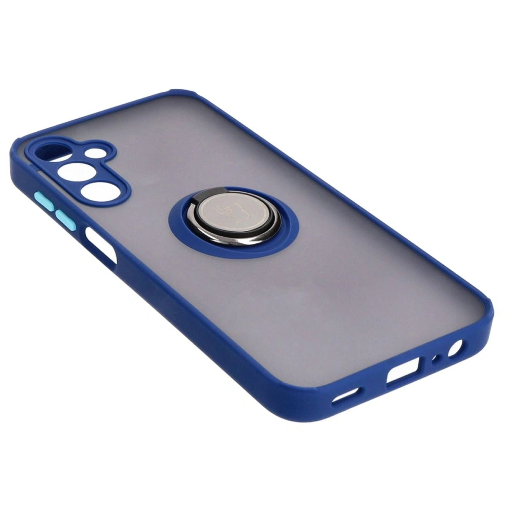 Etui z uchwytem na palec Bizon Case Hybrid Ring do Samsung Galaxy A15 5G/4G przydymione z granatową ramką