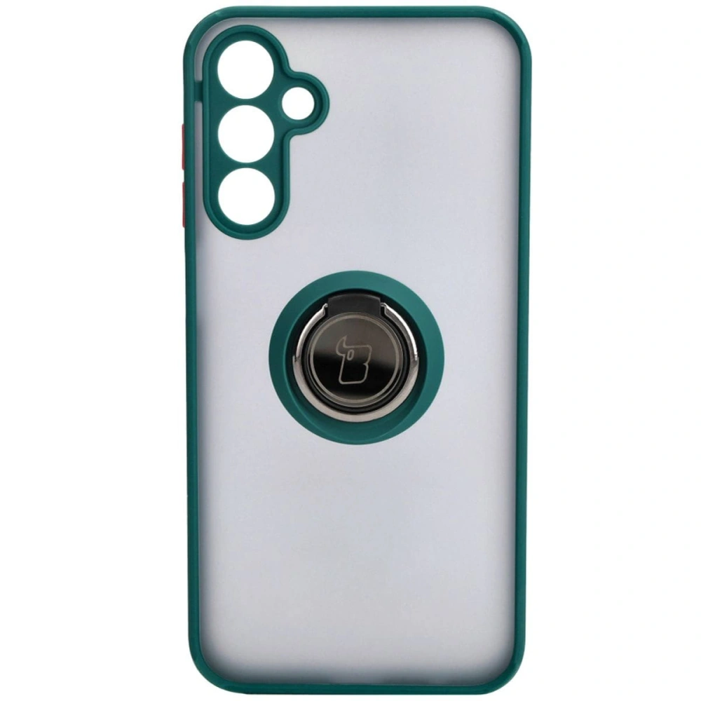 Etui z uchwytem na palec Bizon Case Hybrid Ring do Samsung Galaxy A15 5G/4G przydymione z ciemnozieloną ramką