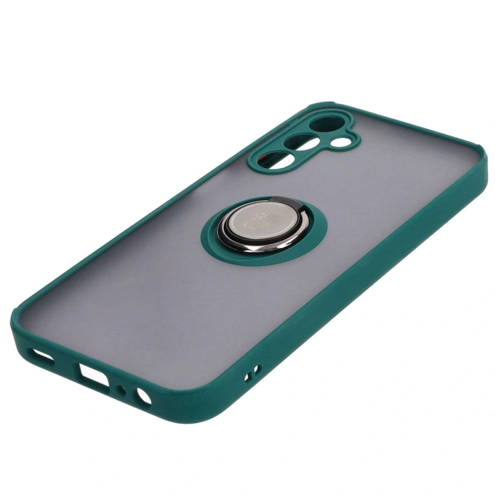 Etui z uchwytem na palec Bizon Case Hybrid Ring do Samsung Galaxy A15 5G/4G przydymione z ciemnozieloną ramką
