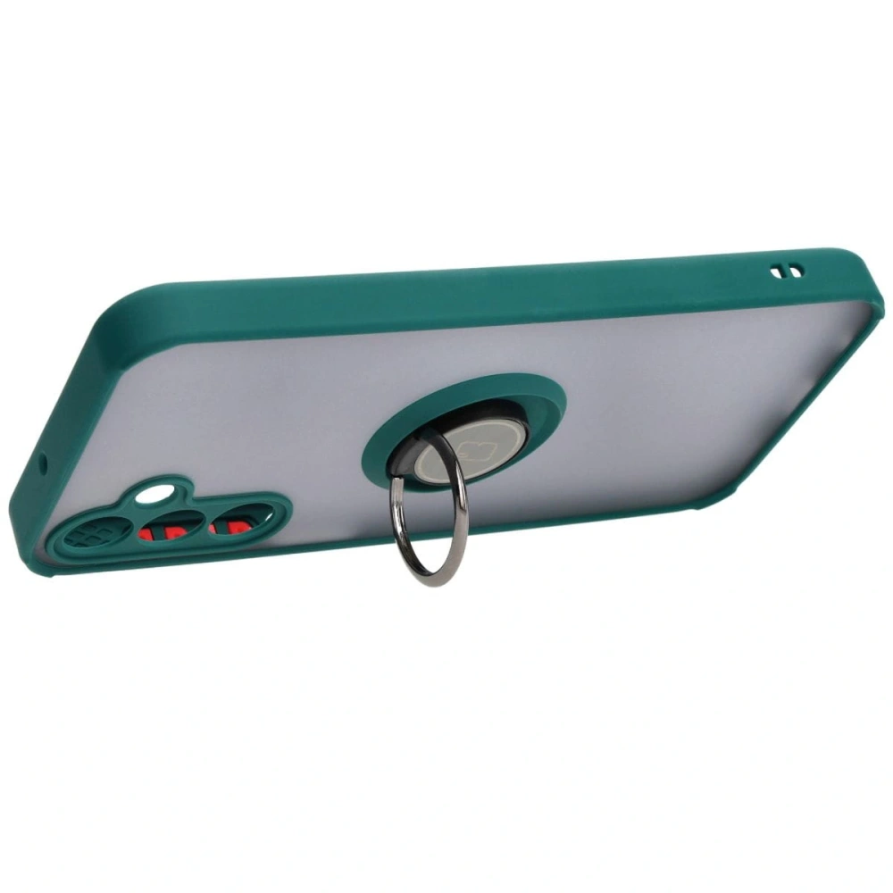 Etui z uchwytem na palec Bizon Case Hybrid Ring do Samsung Galaxy A15 5G/4G przydymione z ciemnozieloną ramką