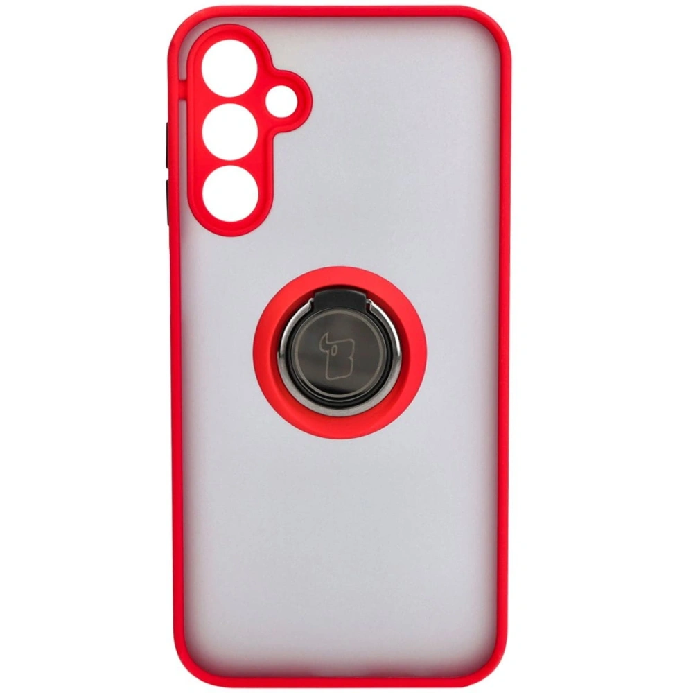 Etui z uchwytem na palec Bizon Case Hybrid Ring do Samsung Galaxy A15 5G/4G przydymione z czerwoną ramką