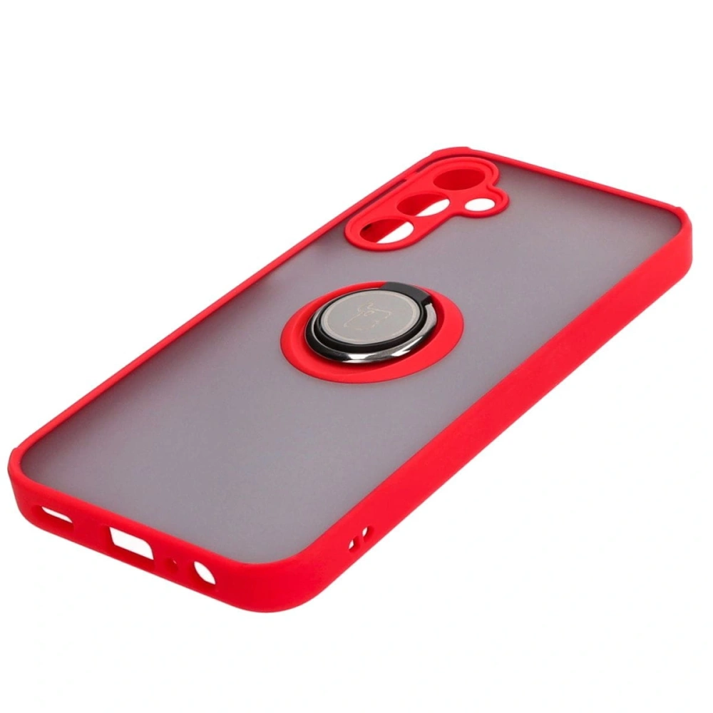 Etui z uchwytem na palec Bizon Case Hybrid Ring do Samsung Galaxy A15 5G/4G przydymione z czerwoną ramką