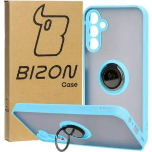 Etui z uchwytem na palec Bizon Case Hybrid Ring do Samsung Galaxy A15 5G/4G przydymione z jasnoniebieską ramką
