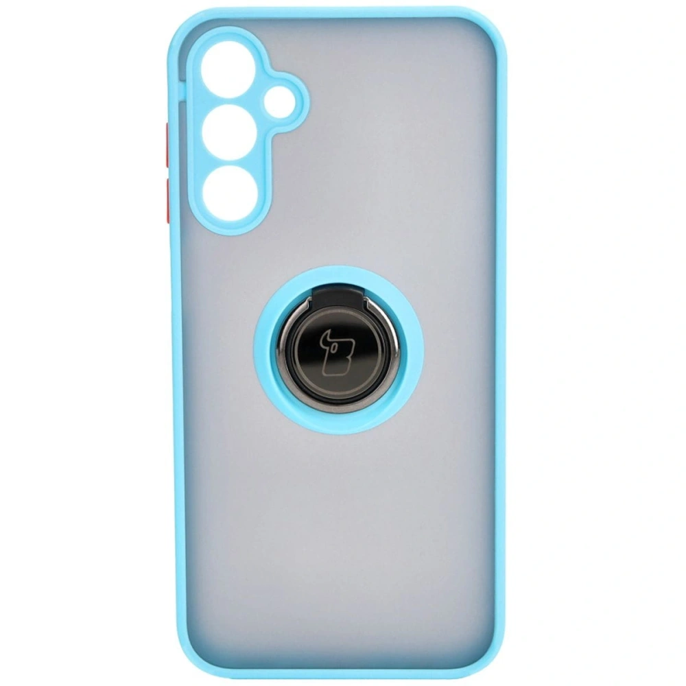 Etui z uchwytem na palec Bizon Case Hybrid Ring do Samsung Galaxy A15 5G/4G przydymione z jasnoniebieską ramką