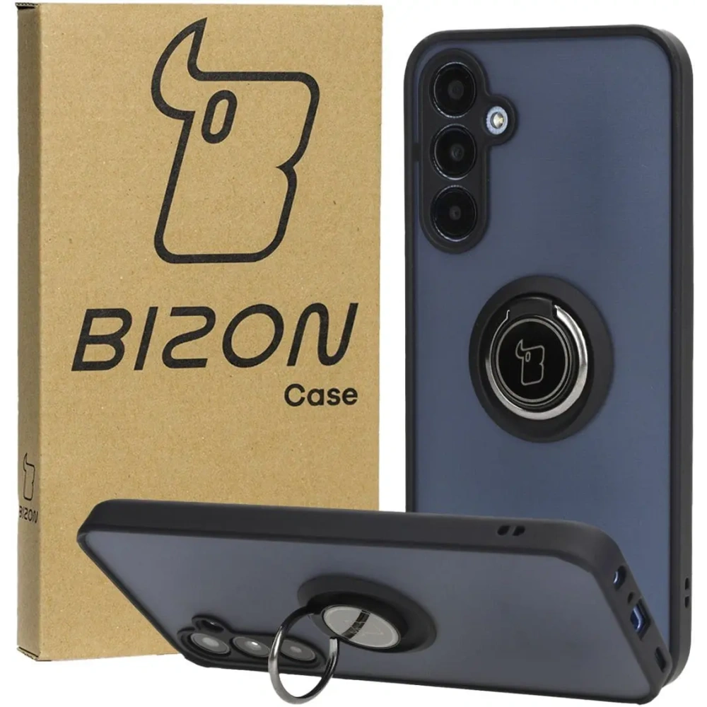Etui z uchwytem na palec Bizon Case Hybrid Ring do Samsung Galaxy A25 5G przydymione z czarną ramką