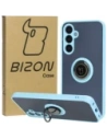 Etui s úchytem na prst Bizon Case Hybrid Ring do Samsung Galaxy A25 5G kouřové s jasně modrým rámečkem