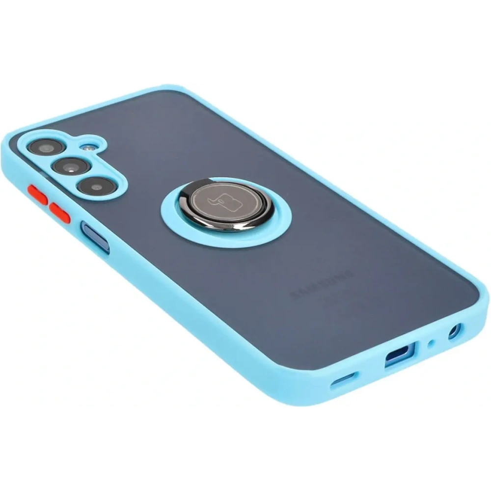 Etui z uchwytem na palec Bizon Case Hybrid Ring do Samsung Galaxy A25 5G przydymione z jasnoniebieską ramką