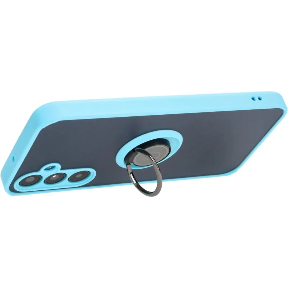 Etui z uchwytem na palec Bizon Case Hybrid Ring do Samsung Galaxy A25 5G przydymione z jasnoniebieską ramką
