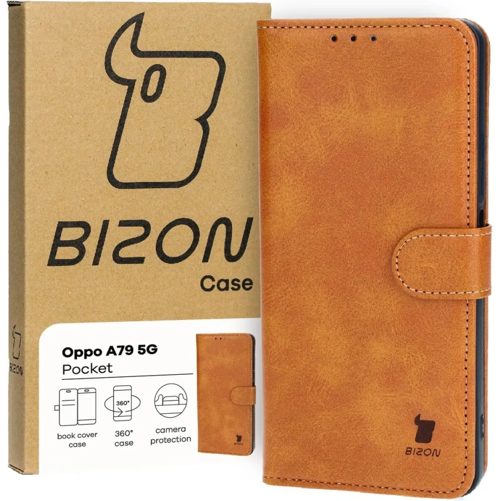 Etui z klapką Bizon Case Pocket do Oppo A79 5G brązowe