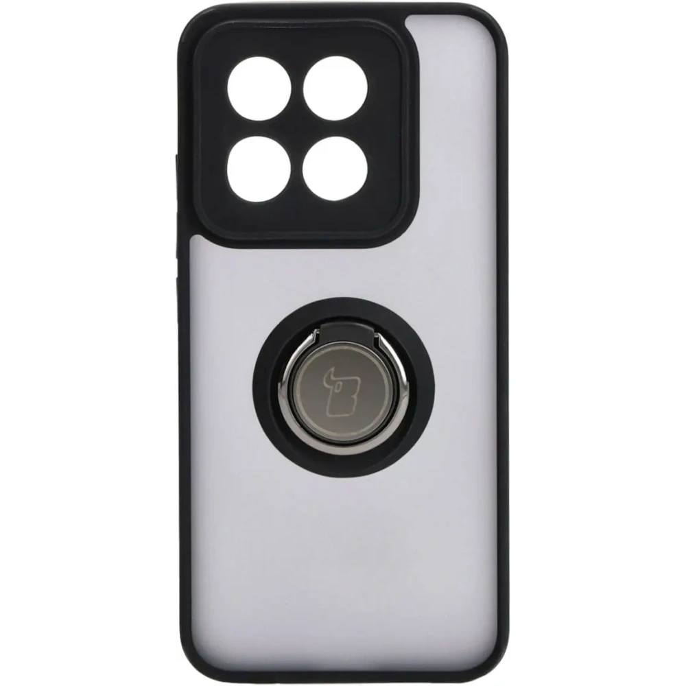 Etui z uchwytem na palec Bizon Case Hybrid Ring do Xiaomi 14 przydymione z czarną ramką