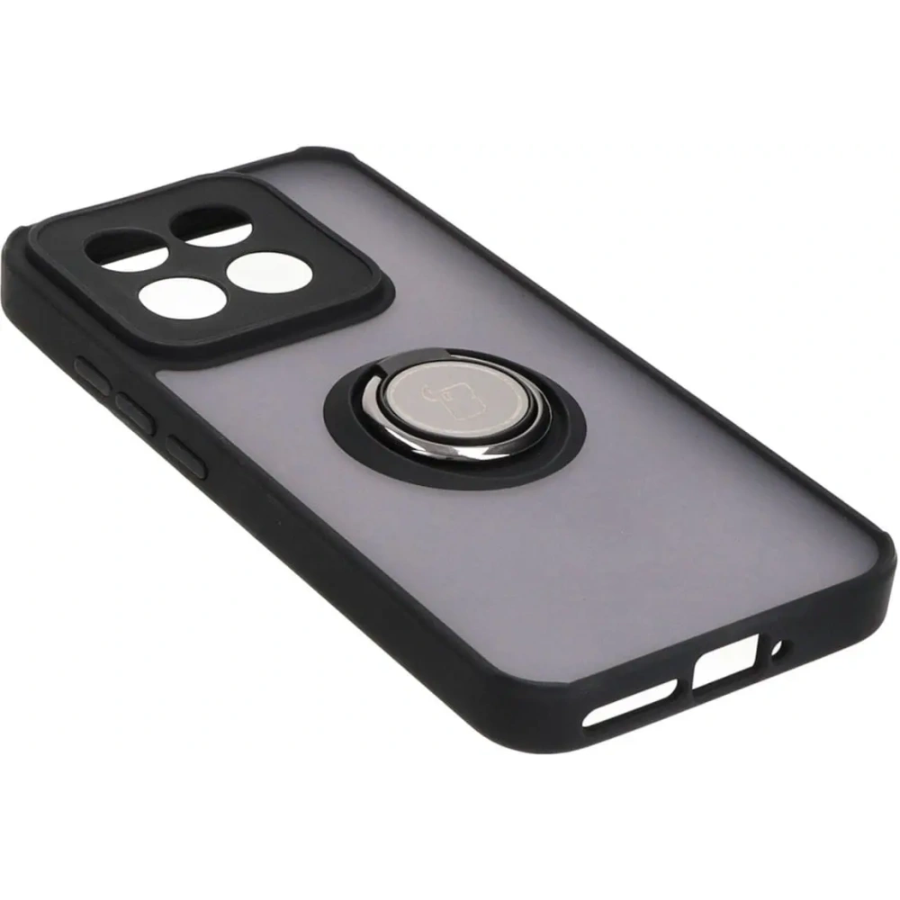 Etui z uchwytem na palec Bizon Case Hybrid Ring do Xiaomi 14 przydymione z czarną ramką