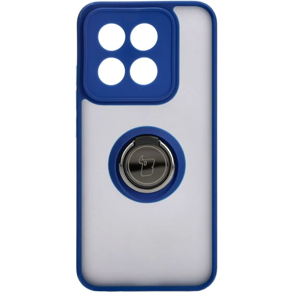 Etui z uchwytem na palec Bizon Case Hybrid Ring do Xiaomi 14 przydymione z granatową ramką