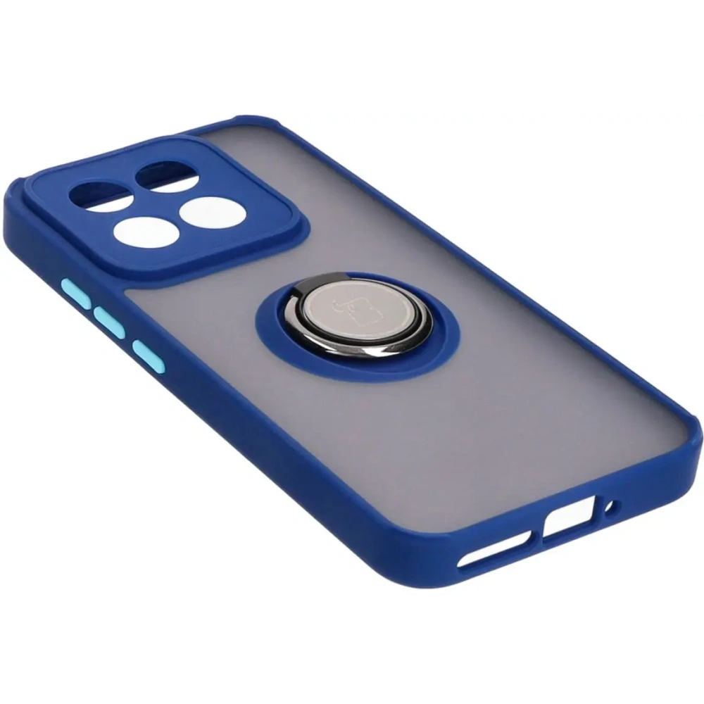 Etui z uchwytem na palec Bizon Case Hybrid Ring do Xiaomi 14 przydymione z granatową ramką