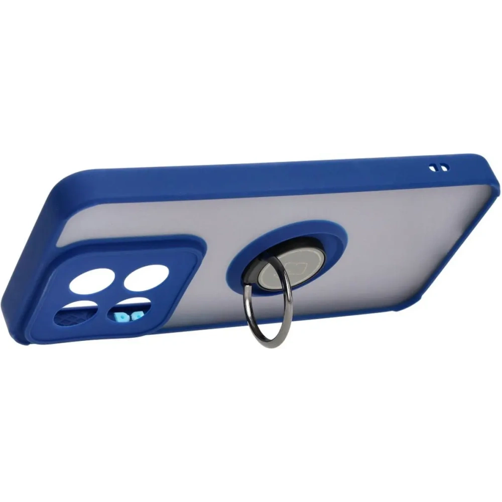 Etui z uchwytem na palec Bizon Case Hybrid Ring do Xiaomi 14 przydymione z granatową ramką