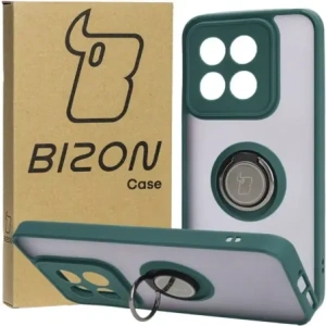Kup Etui s úchytem na prst Bizon Case Hybrid Ring do Xiaomi 14 kouřové s tmavě zeleným rámem - BIZ4246 - {ean13} - Sklep Home Screen