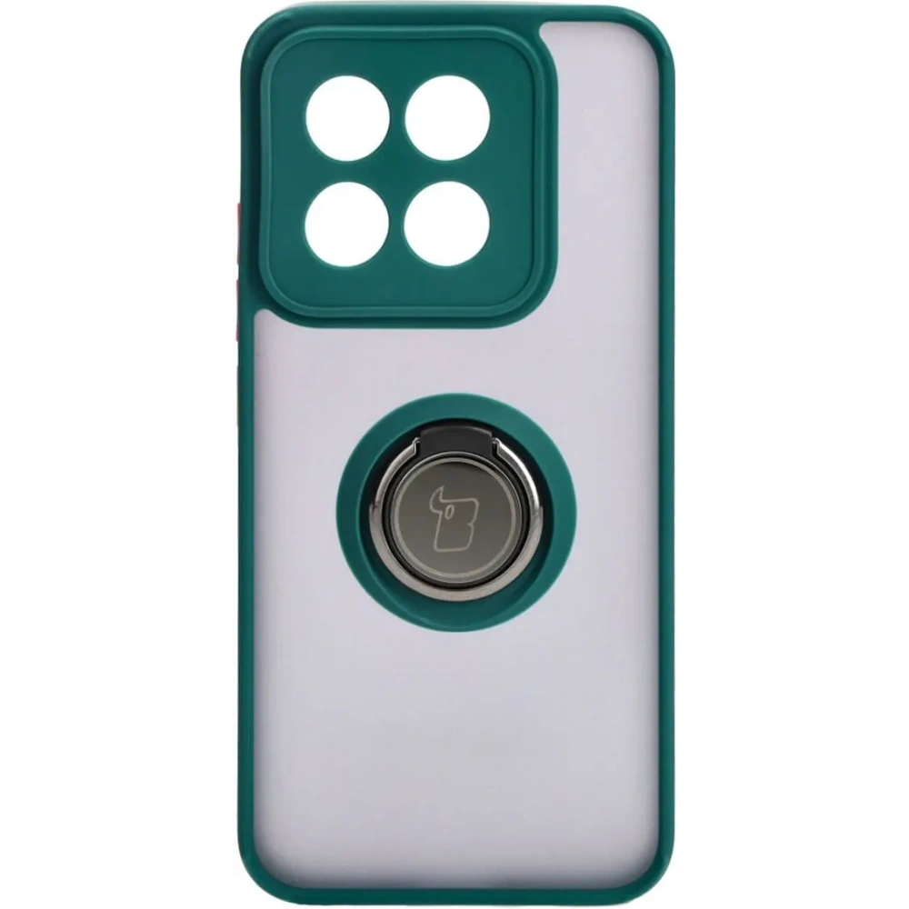 Etui z uchwytem na palec Bizon Case Hybrid Ring do Xiaomi 14 przydymione z ciemnozieloną ramką