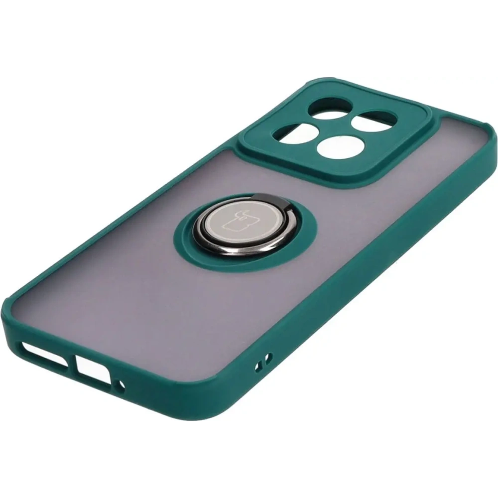 Etui z uchwytem na palec Bizon Case Hybrid Ring do Xiaomi 14 przydymione z ciemnozieloną ramką