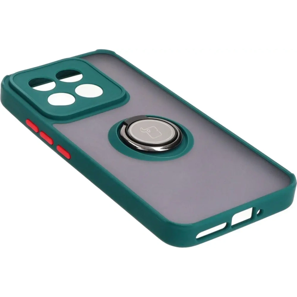 Etui z uchwytem na palec Bizon Case Hybrid Ring do Xiaomi 14 przydymione z ciemnozieloną ramką