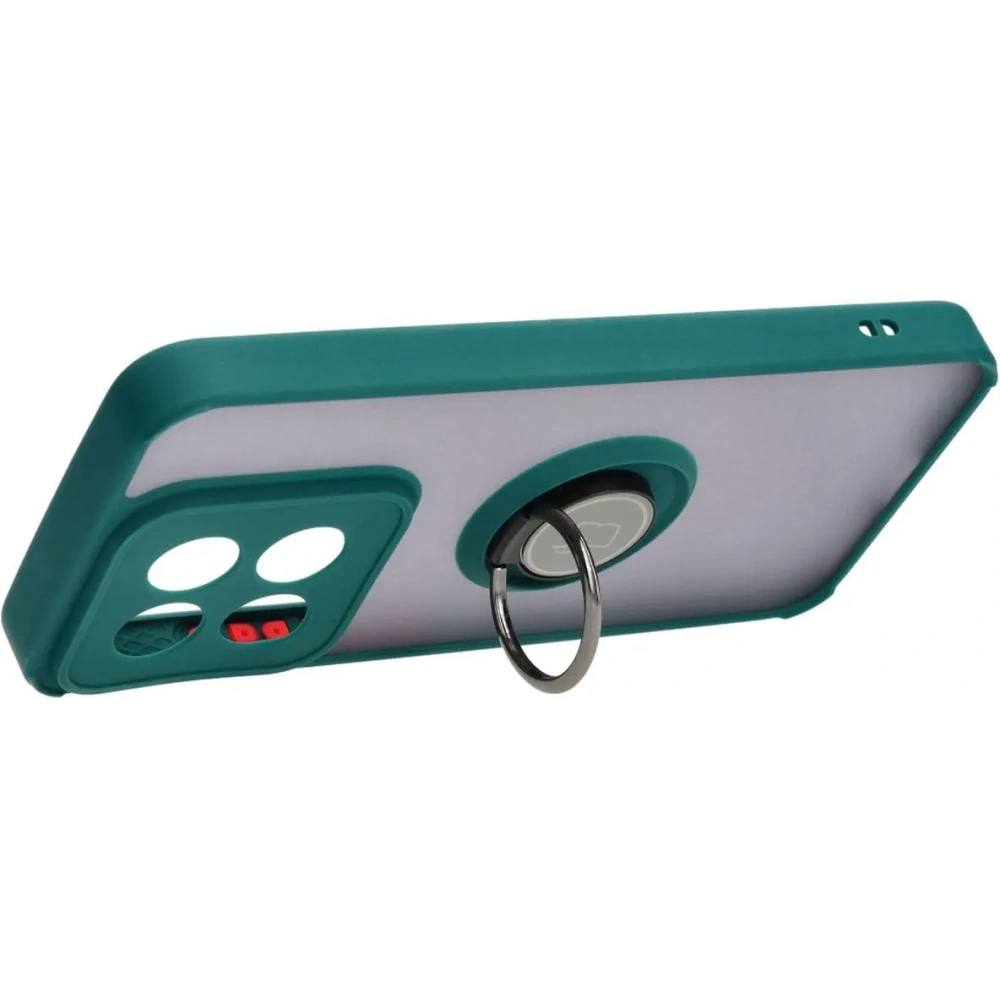 Etui z uchwytem na palec Bizon Case Hybrid Ring do Xiaomi 14 przydymione z ciemnozieloną ramką