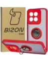 Etui s úchopem na prst Bizon Case Hybrid Ring pro Xiaomi 14 kouřové s červeným rámečkem