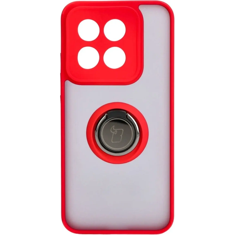 Etui z uchwytem na palec Bizon Case Hybrid Ring do Xiaomi 14 przydymione z czerwoną ramką