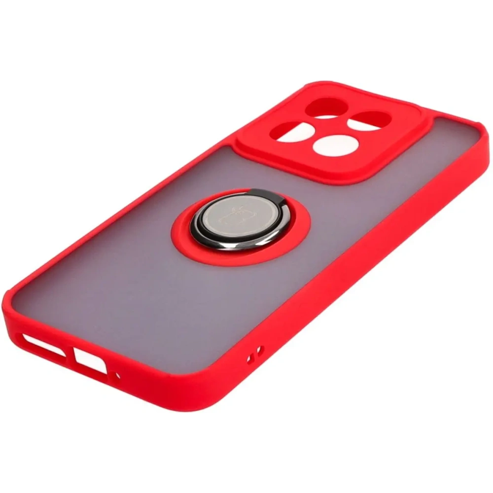 Etui z uchwytem na palec Bizon Case Hybrid Ring do Xiaomi 14 przydymione z czerwoną ramką