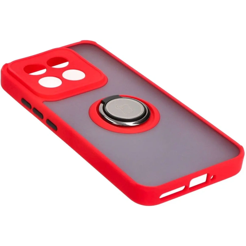 Etui z uchwytem na palec Bizon Case Hybrid Ring do Xiaomi 14 przydymione z czerwoną ramką
