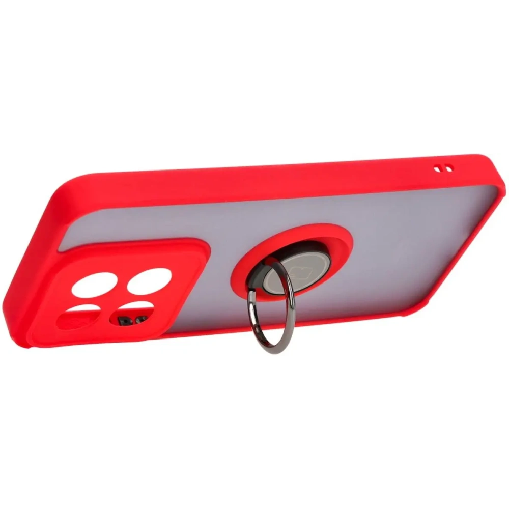 Etui z uchwytem na palec Bizon Case Hybrid Ring do Xiaomi 14 przydymione z czerwoną ramką
