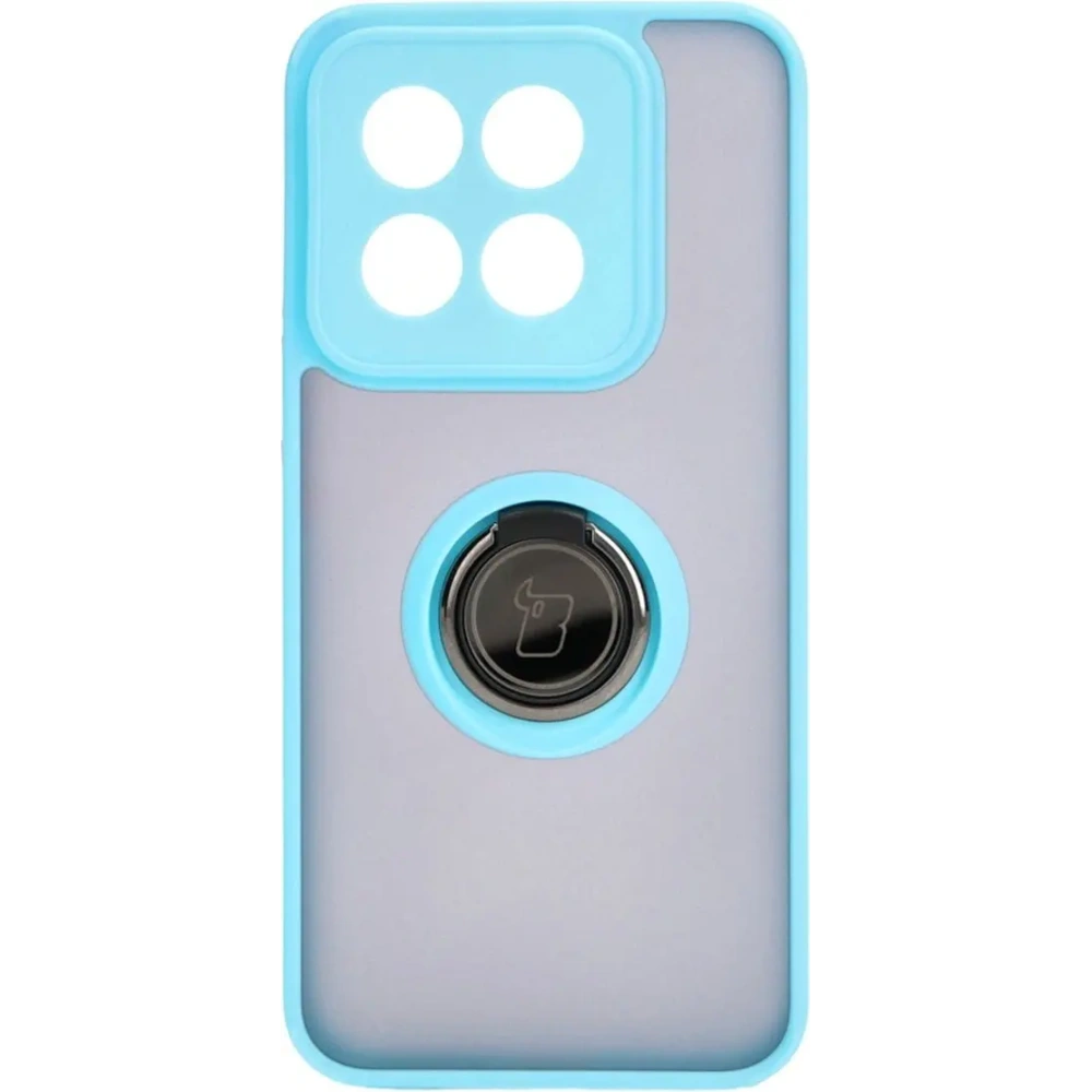 Etui z uchwytem na palec Bizon Case Hybrid Ring do Xiaomi 14 przydymione z jasnoniebieską ramką