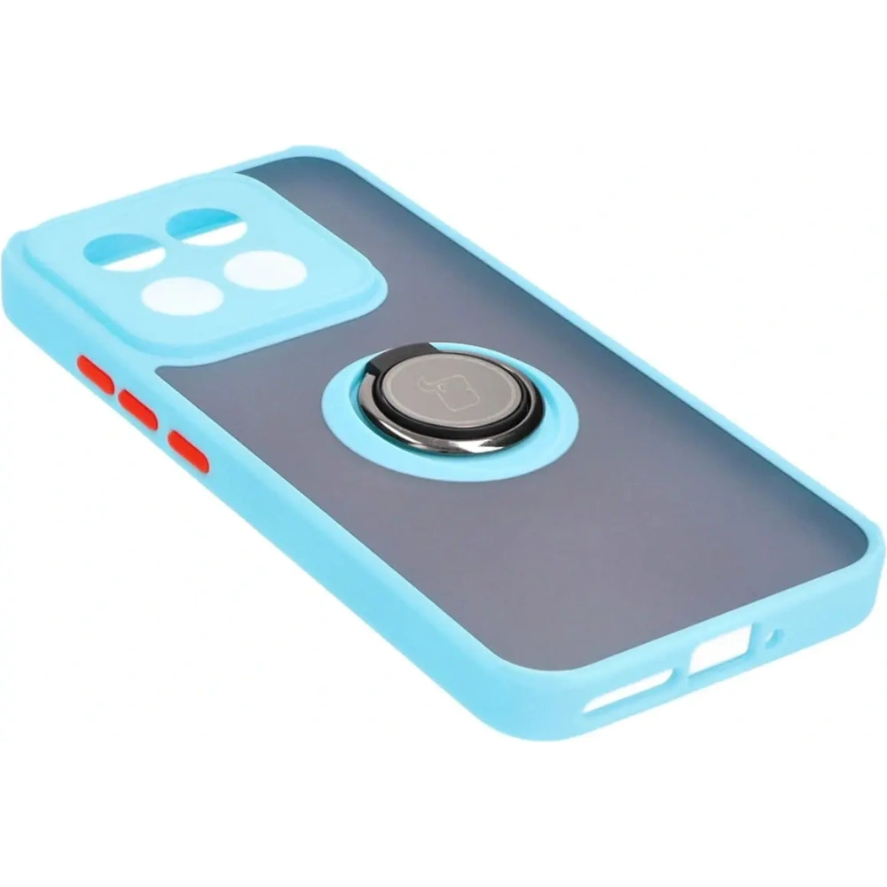 Etui z uchwytem na palec Bizon Case Hybrid Ring do Xiaomi 14 przydymione z jasnoniebieską ramką