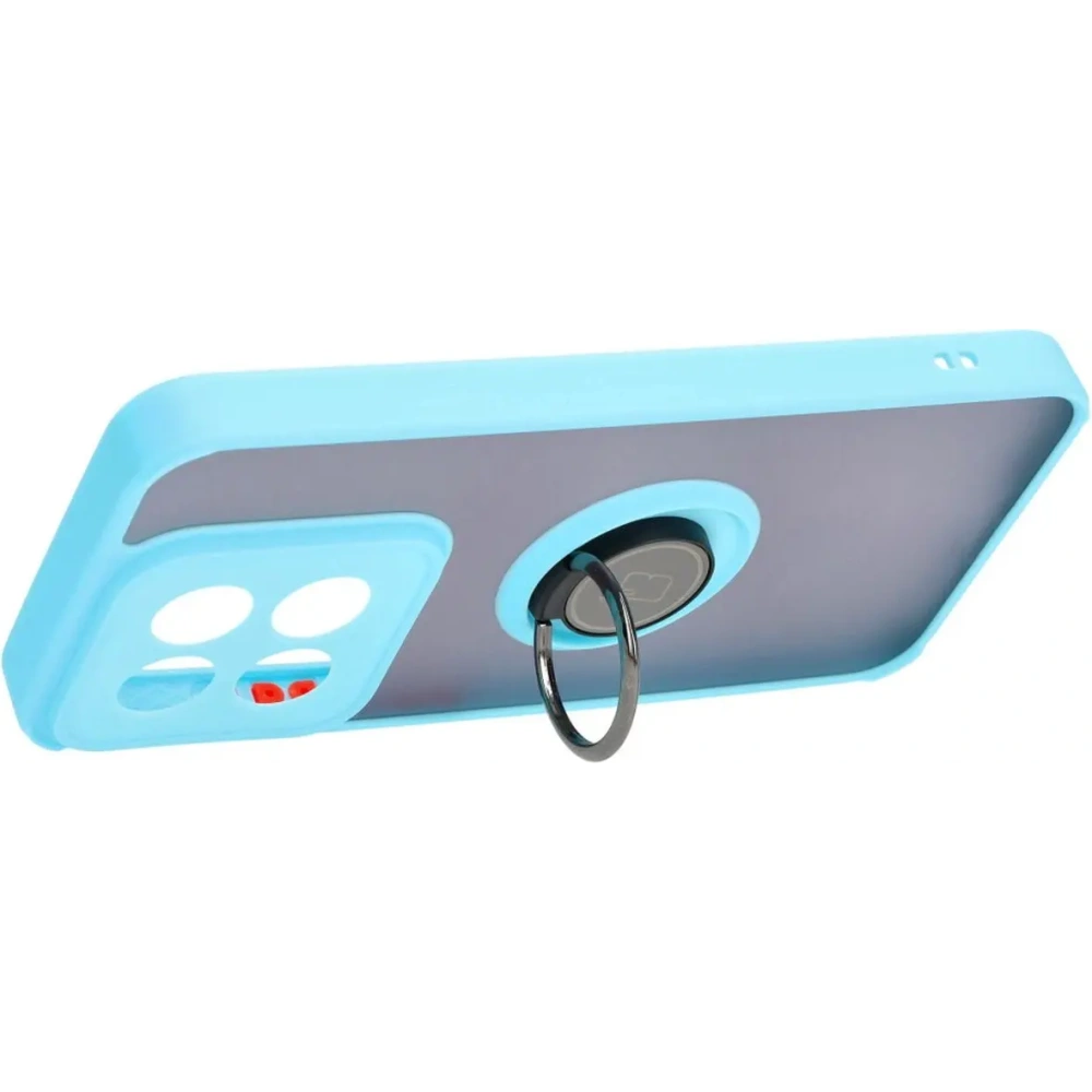Etui z uchwytem na palec Bizon Case Hybrid Ring do Xiaomi 14 przydymione z jasnoniebieską ramką