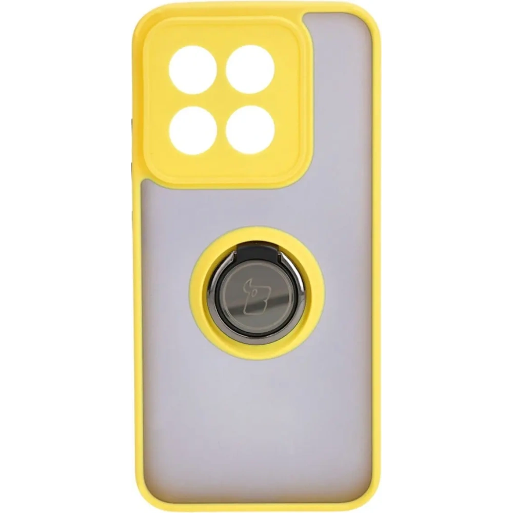 Etui z uchwytem na palec Bizon Case Hybrid Ring do Xiaomi 14 przydymione z żółtą ramką