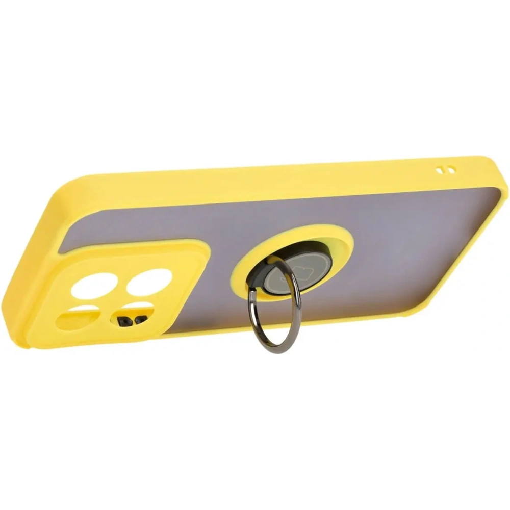 Etui z uchwytem na palec Bizon Case Hybrid Ring do Xiaomi 14 przydymione z żółtą ramką