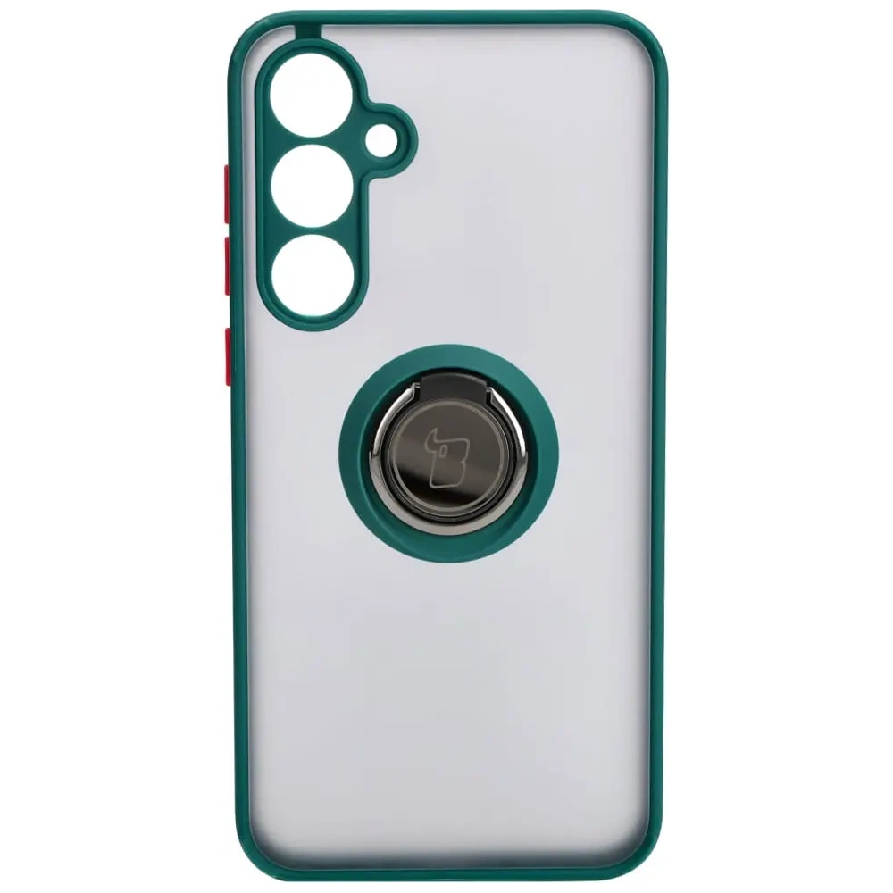 Etui z uchwytem na palec Bizon Case Hybrid Ring do Samsung Galaxy A35 5G przydymione z ciemnozieloną ramką