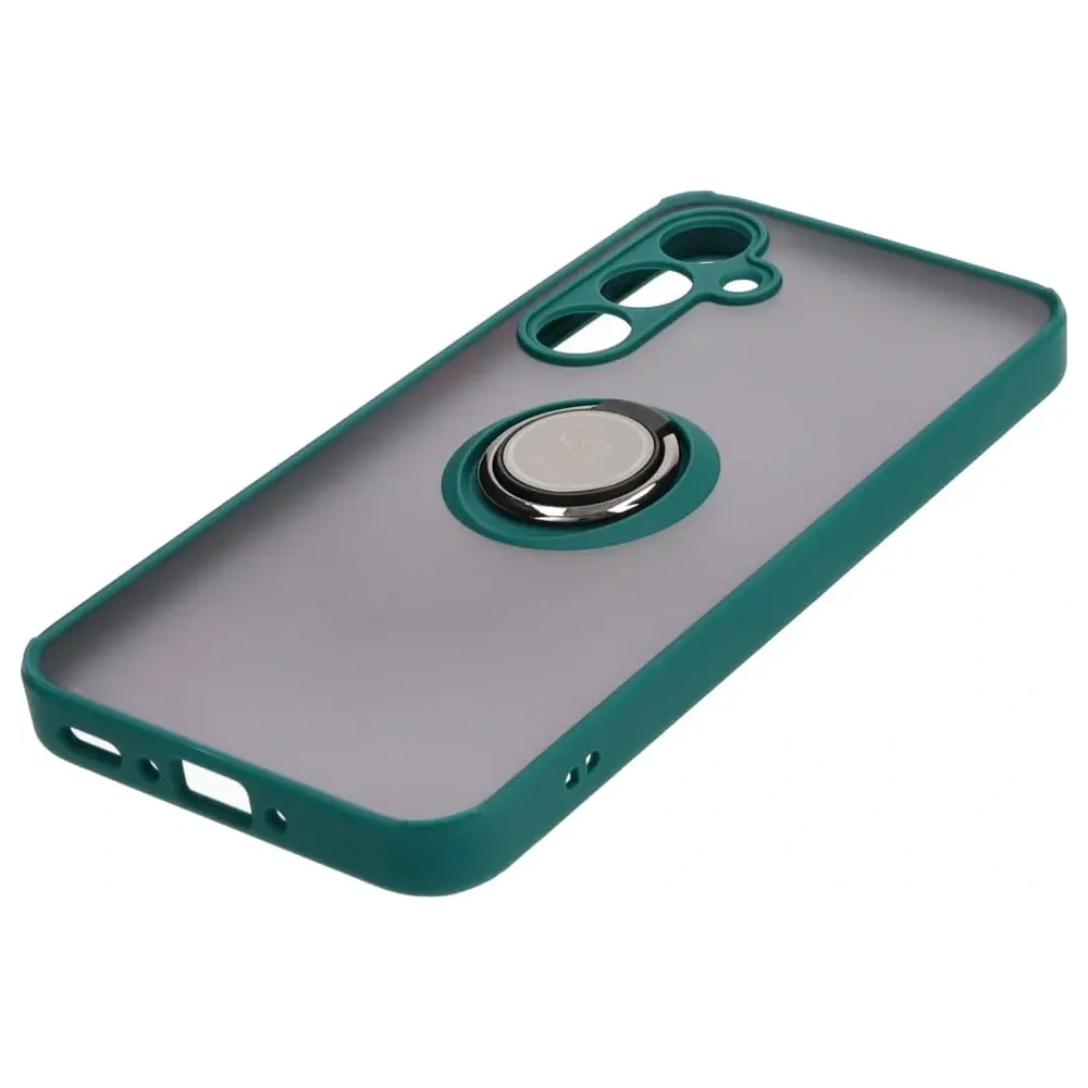 Etui z uchwytem na palec Bizon Case Hybrid Ring do Samsung Galaxy A35 5G przydymione z ciemnozieloną ramką