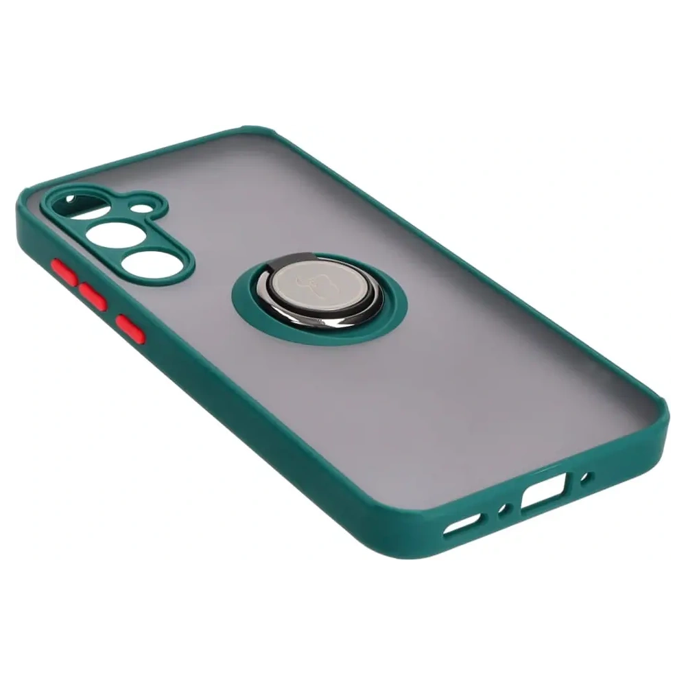 Etui z uchwytem na palec Bizon Case Hybrid Ring do Samsung Galaxy A35 5G przydymione z ciemnozieloną ramką