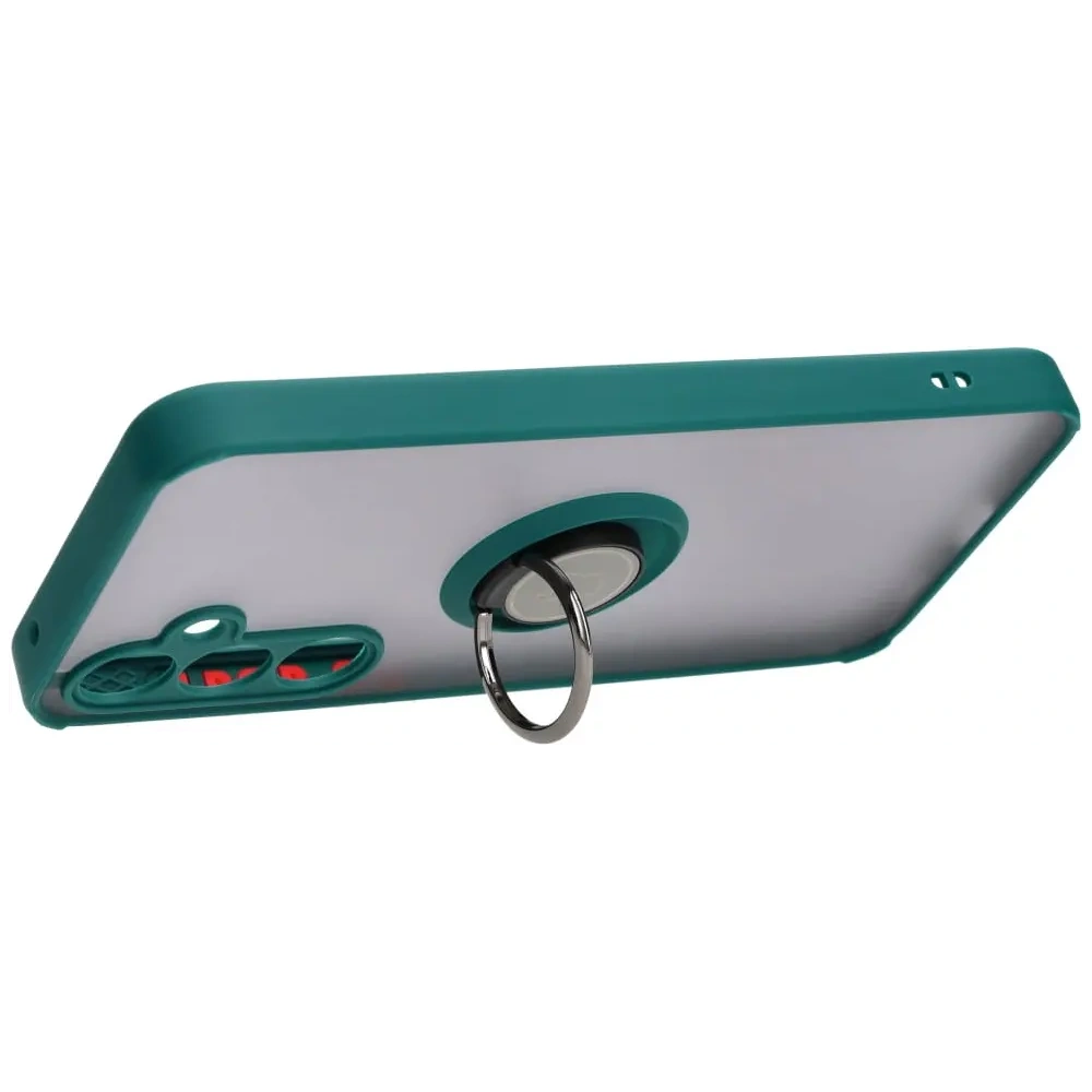 Etui z uchwytem na palec Bizon Case Hybrid Ring do Samsung Galaxy A35 5G przydymione z ciemnozieloną ramką