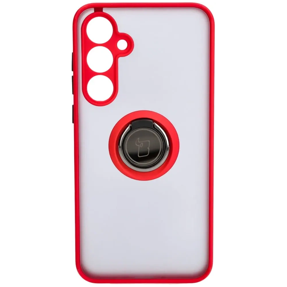Etui z uchwytem na palec Bizon Case Hybrid Ring do Samsung Galaxy A35 5G przydymione z czerwoną ramką