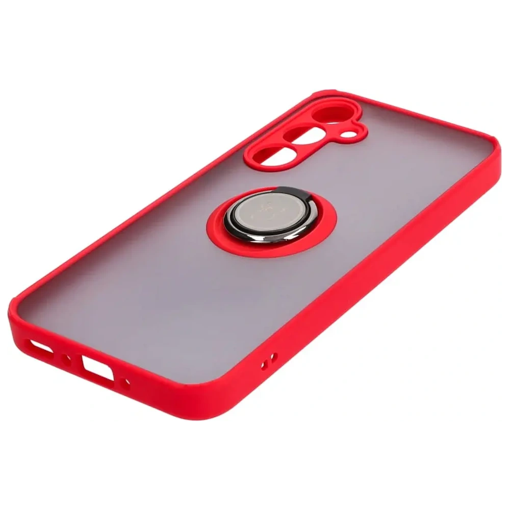 Etui z uchwytem na palec Bizon Case Hybrid Ring do Samsung Galaxy A35 5G przydymione z czerwoną ramką