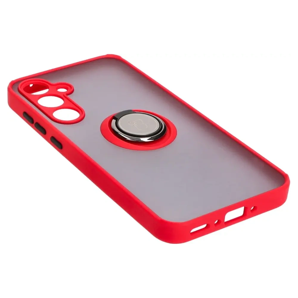 Etui z uchwytem na palec Bizon Case Hybrid Ring do Samsung Galaxy A35 5G przydymione z czerwoną ramką