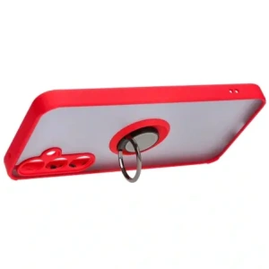 Etui s úchopem na prst Bizon Case Hybrid Ring pro Samsung Galaxy A35 5G kouřové s červeným rámem