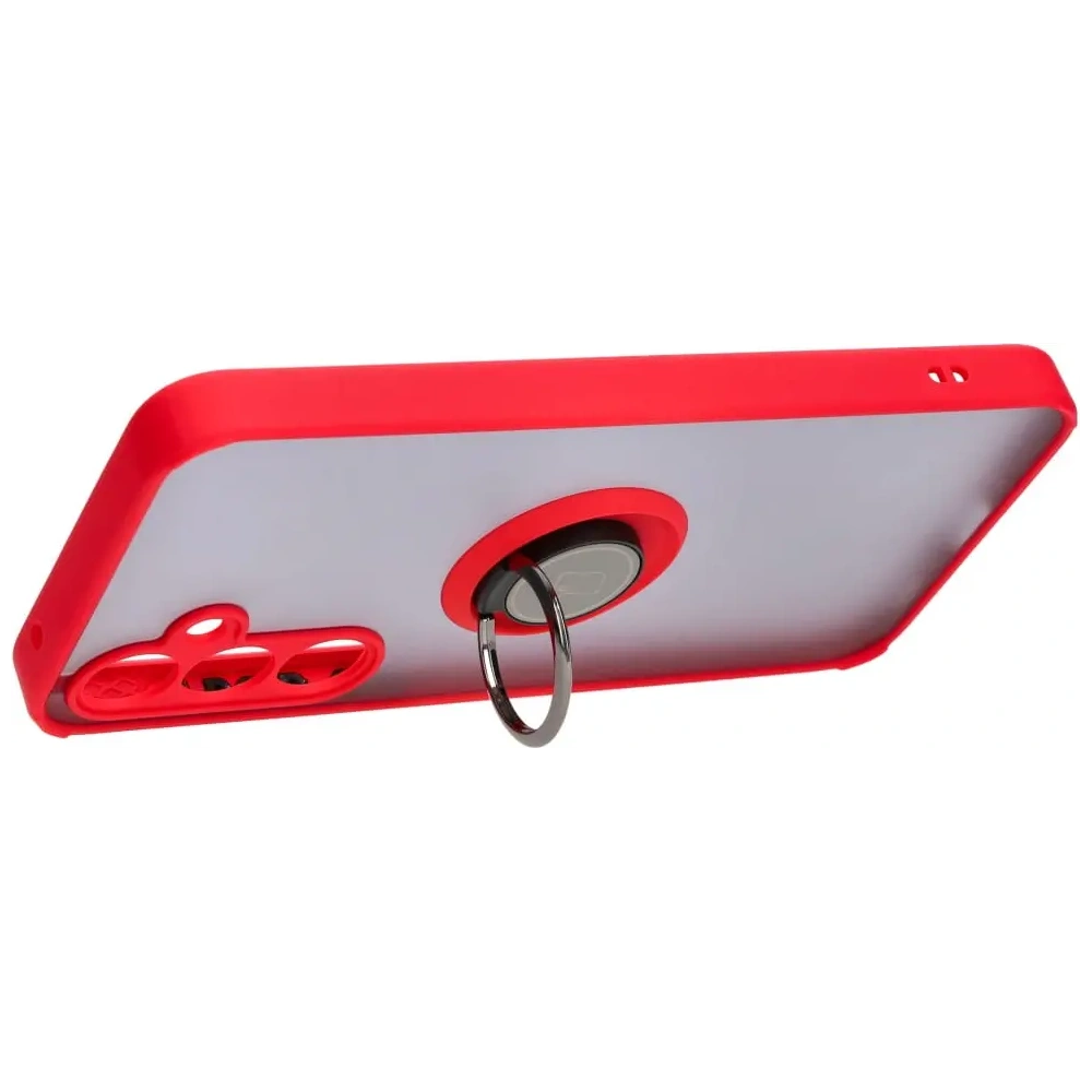 Etui z uchwytem na palec Bizon Case Hybrid Ring do Samsung Galaxy A35 5G przydymione z czerwoną ramką