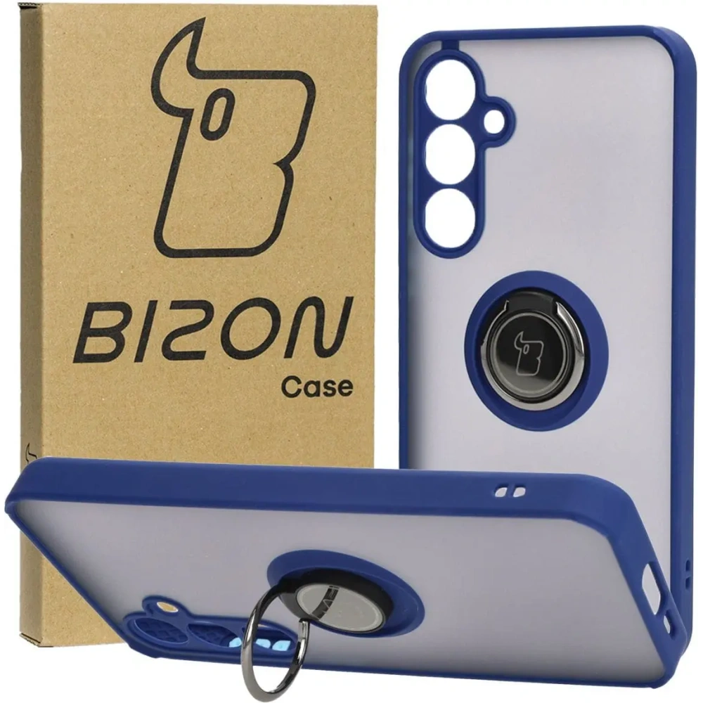 Etui z uchwytem na palec Bizon Case Hybrid Ring do Samsung Galaxy A55 5G przydymione z granatową ramką