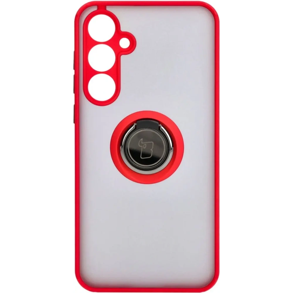 Etui z uchwytem na palec Bizon Case Hybrid Ring do Samsung Galaxy A55 5G przydymione z czerwoną ramką
